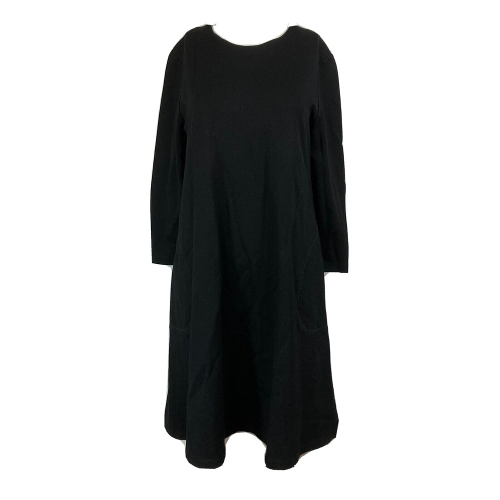 J. McLaughlin Dress Womens Sz M Black Knit Stretch Pockets Long Sleeve Shift‎